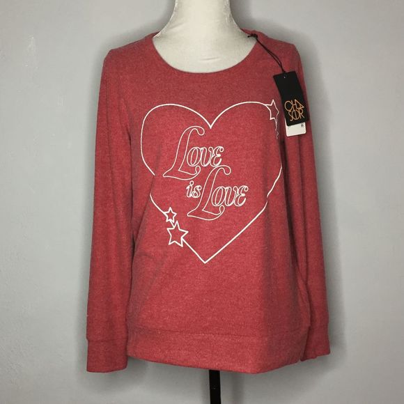 Chaser Tops - Chaser Love is Love Red Heart Sweatshirt